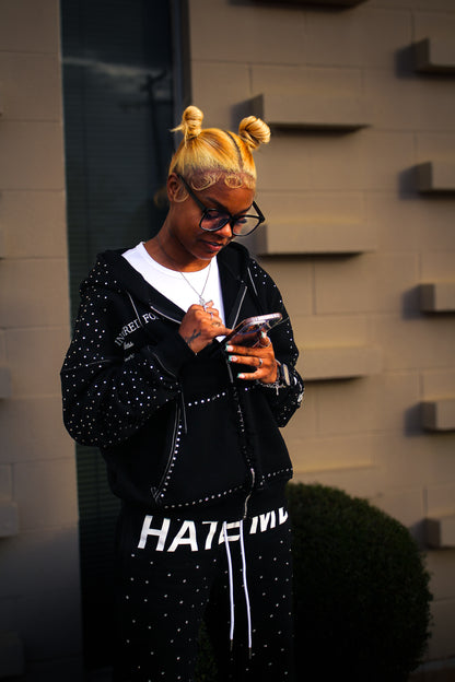 H8TRED RHINESTONE ZIP-UP